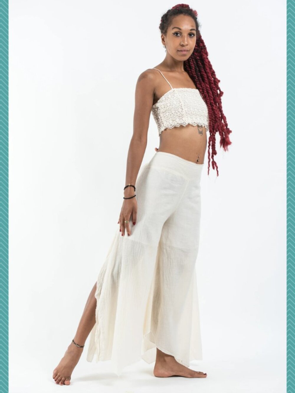 Harem Pants Ivory Cotton Crinkle Split Flowy Palazzo Pants